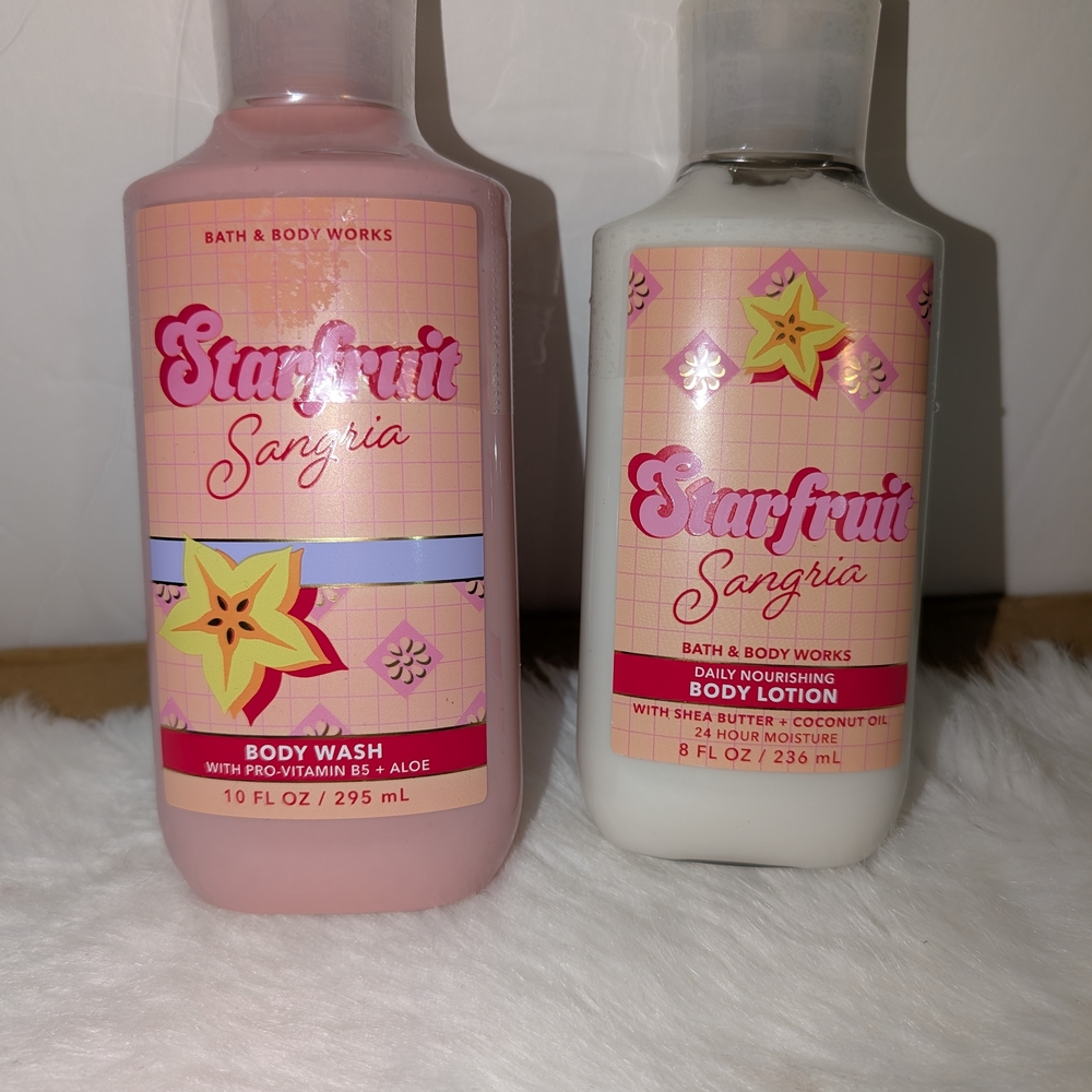 ~Bath And Body Works Starfruit Sangria Body Wash And Lotion Full Size.